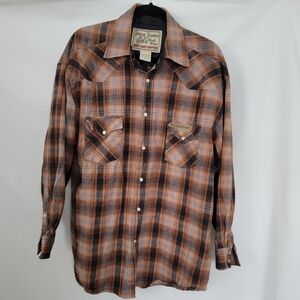 Jesse James West Coast Choppers Brown Plaid Snap-Up Shirt XL
